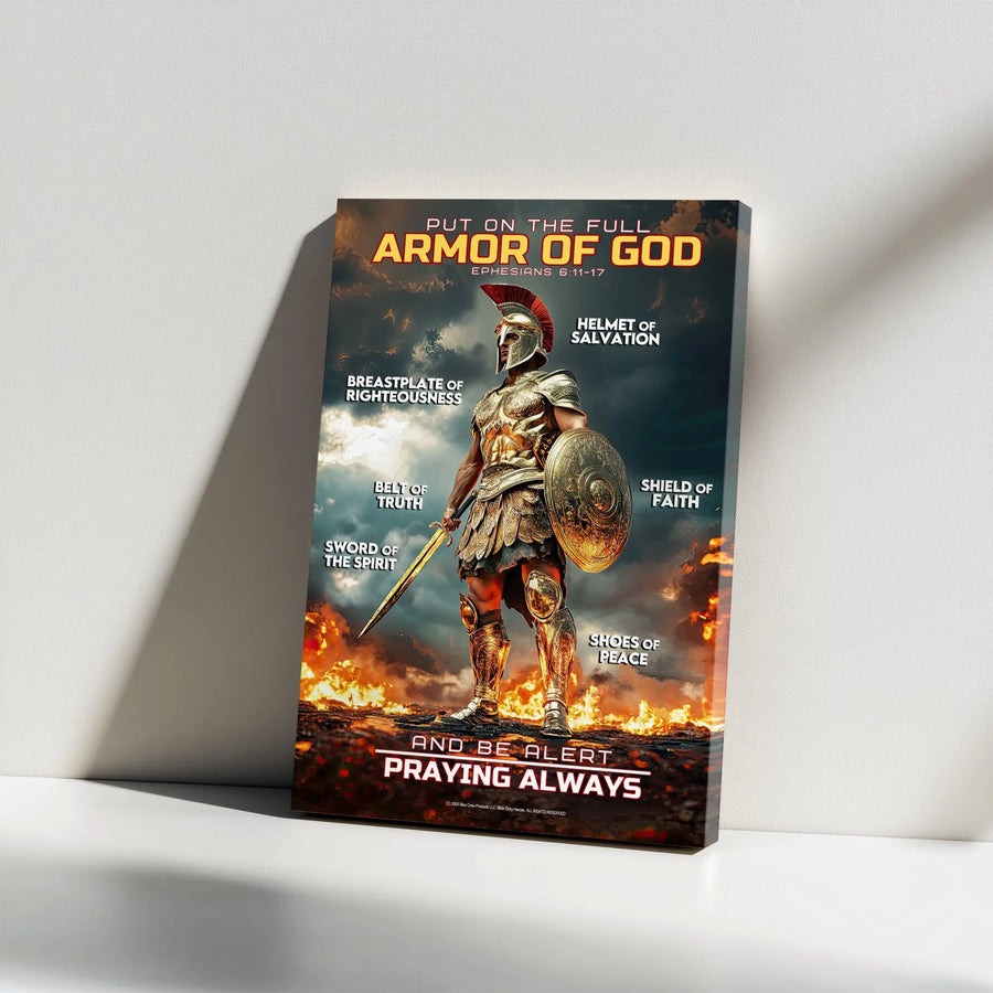 Armor Of God Vertical Canvas | Ephesians 6 Scripture Wall Art | Premium 1.25" Thick Print | Christian Religious Home Decor Gift for Men