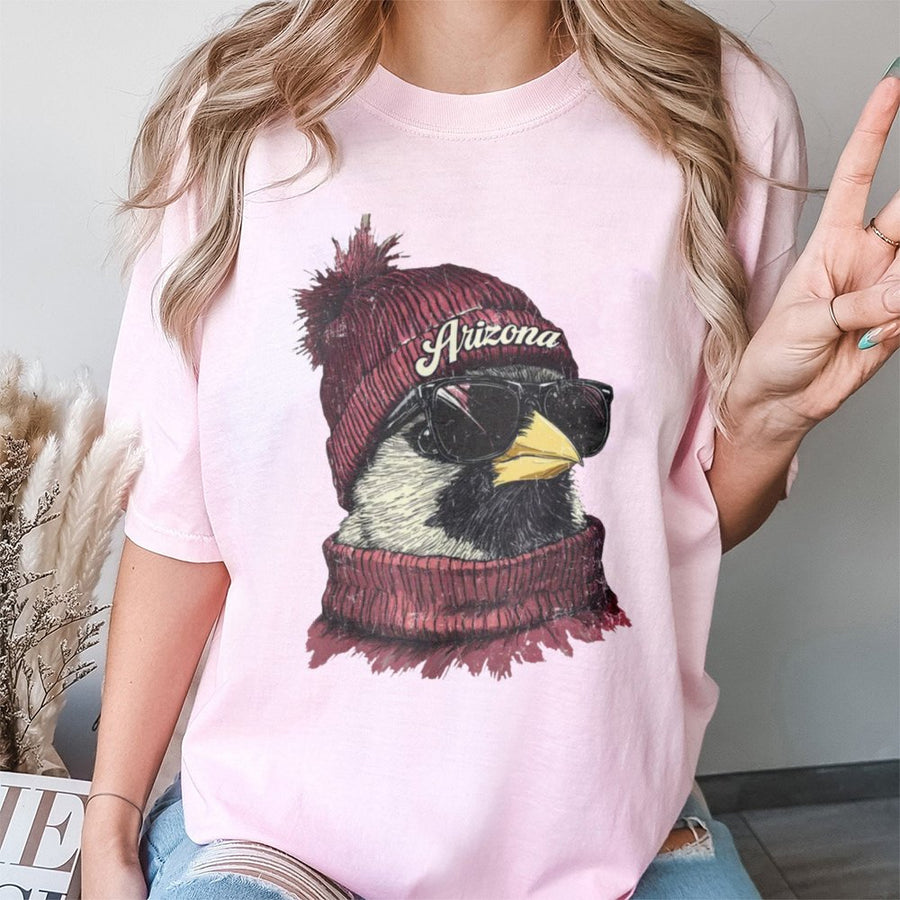 Arizona Cardinal Bird In Beanie And Sunglasses T-Shirt