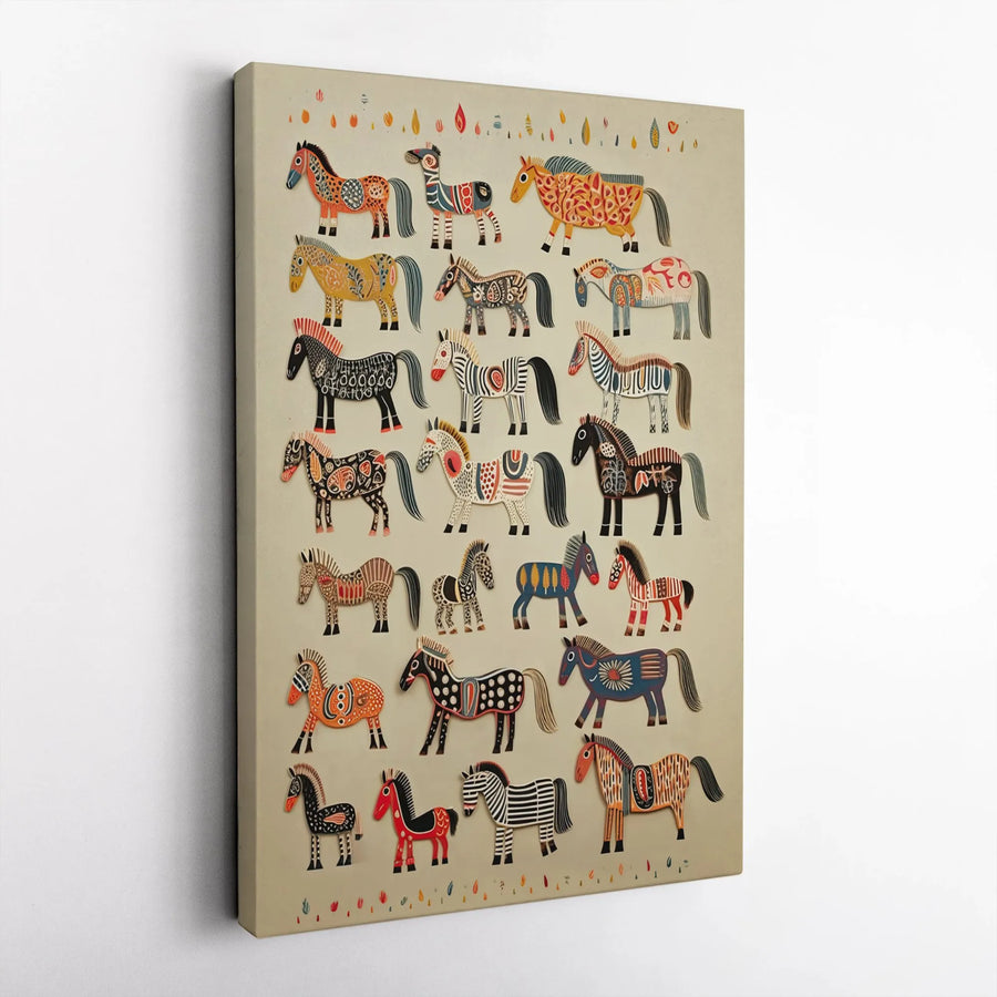 Folk Art Horse Wall Art | Colorful Tribal Equine Print | Premium Gallery Wrapped Canvas | Bohemian Home Decor Gift