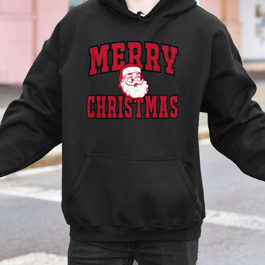 Merry Christmas Santa Hoodie | Retro Graphic Holiday Sweatshirt | Premium Cotton-Poly Blend | Festive Gift For Men And Women