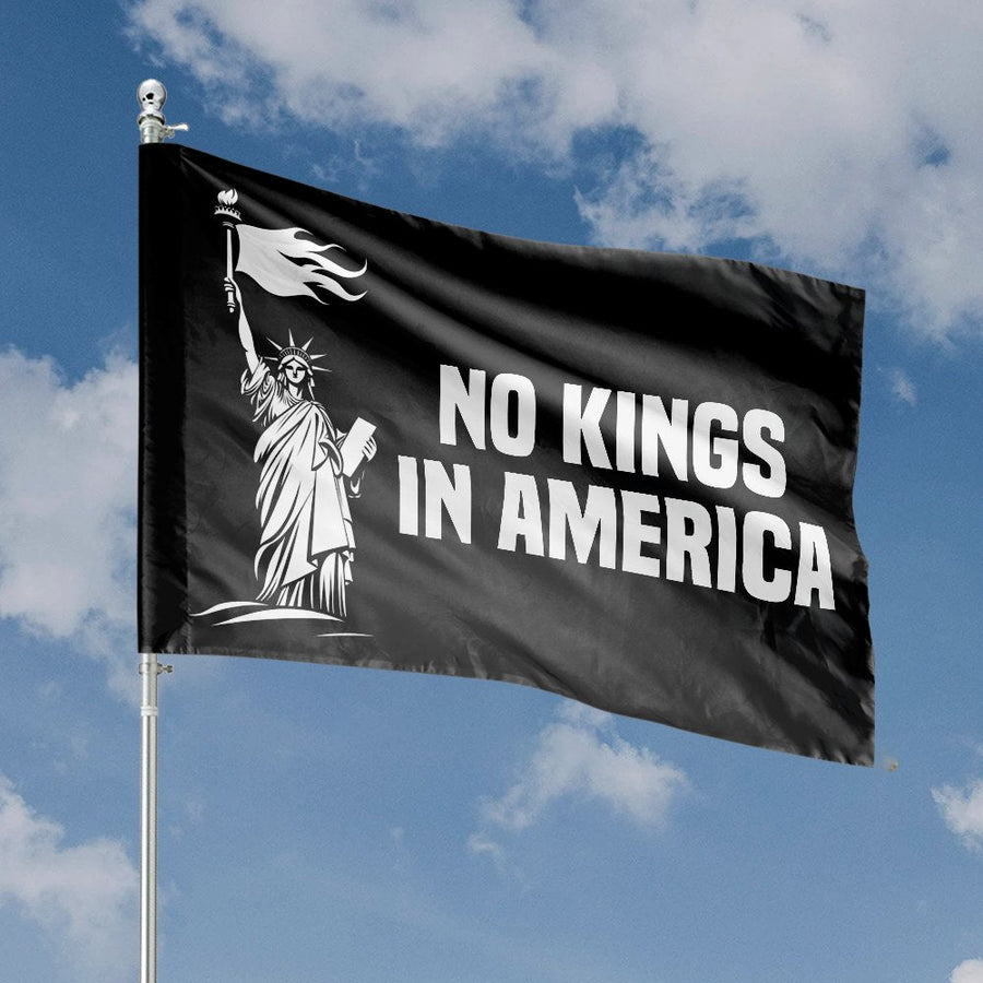 No Kings In America Flag | Lady Liberty Torch Graphic | Premium UV-Resistant Polyester | Patriotic Home Decor Statement