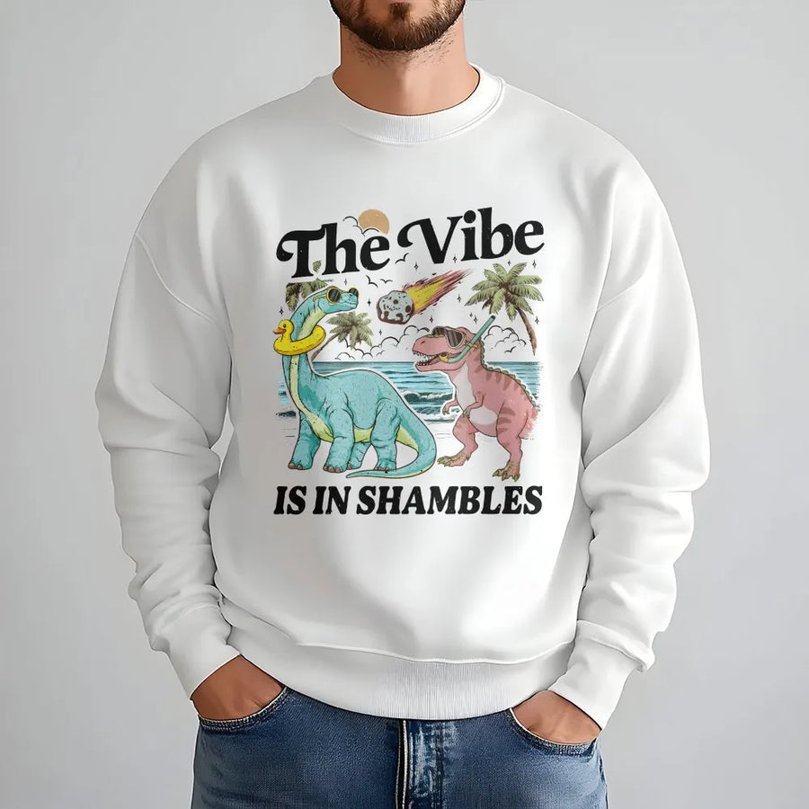 The Vibe Is In Shambles Sweatshirt | Funny Retro Dinosaur Meteor Design | Soft Comfort Colors Cotton | Sarcastic Mental Health Gift