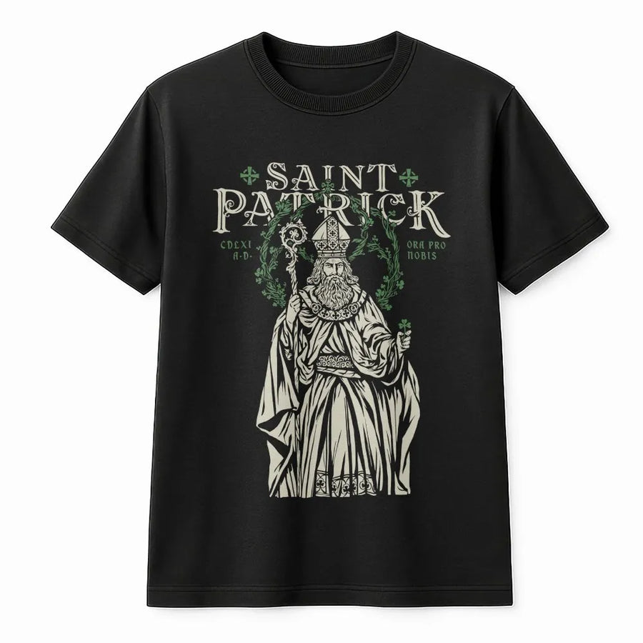Saint Patrick T-Shirt | Vintage Catholic Graphic Art | Premium 100% Cotton Tee | Religious Irish Heritage Gift for Men and Women