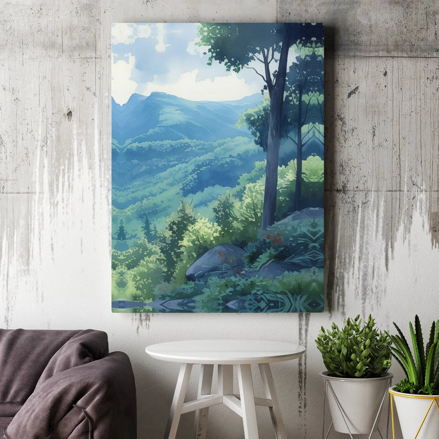 Mountain Forest Landscape Canvas Print | Anime Inspired Nature Scenery | Gallery Quality Fade-Resistant Wall Art | Premium Home Office Decor Gift