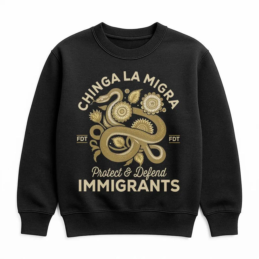 Chinga La Migra Sweatshirt | Protect & Defend Immigrants Graphic | Premium Cotton Blend | Social Justice Activist Gift for Men & Women