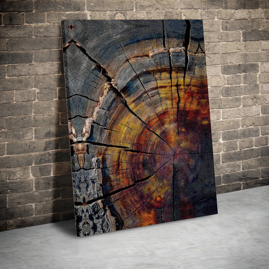 Abstract Tree Ring Canvas Wall Art | Colorful Wood Slice Texture | 1.25 Inch Gallery Wrap | Modern Home Decor for Living Room Office