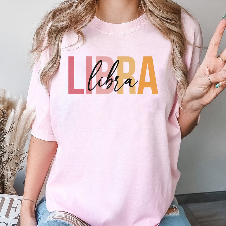 Libra Zodiac T-Shirt | Modern Gradient Block Letter Design | Premium 100% Cotton Tee | Astrology Lover Birthday Gift