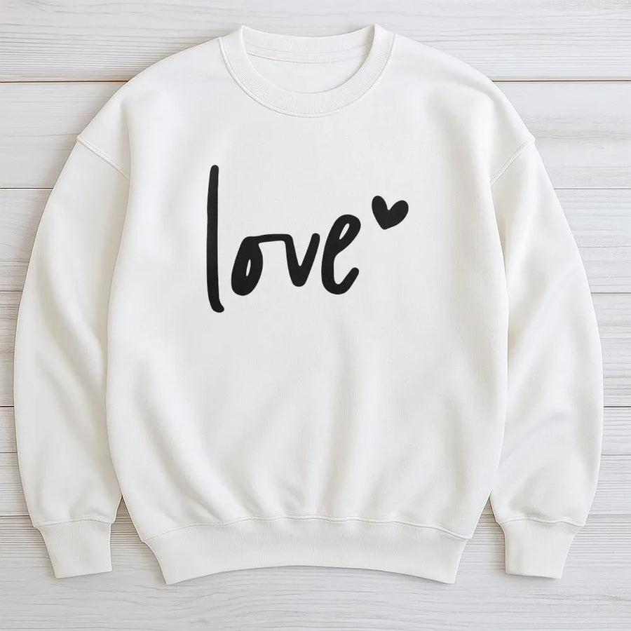 Love Graphic Sweatshirt | Minimalist Heart Hand-Lettered Script | Soft Cotton Blend Crewneck | Valentine's Day Gift for Her