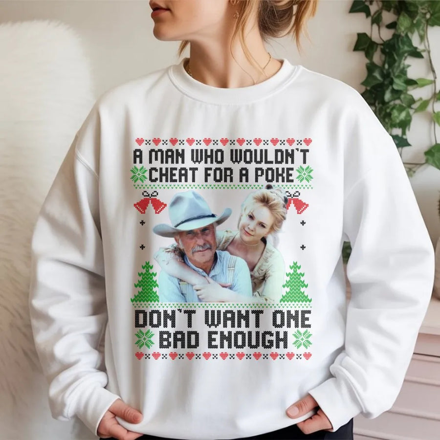 Funny Cowboy Christmas Sweatshirt | Western Quote Ugly Sweater Style | Premium Cotton Blend | Gift For Rancher Or Country Music Fan