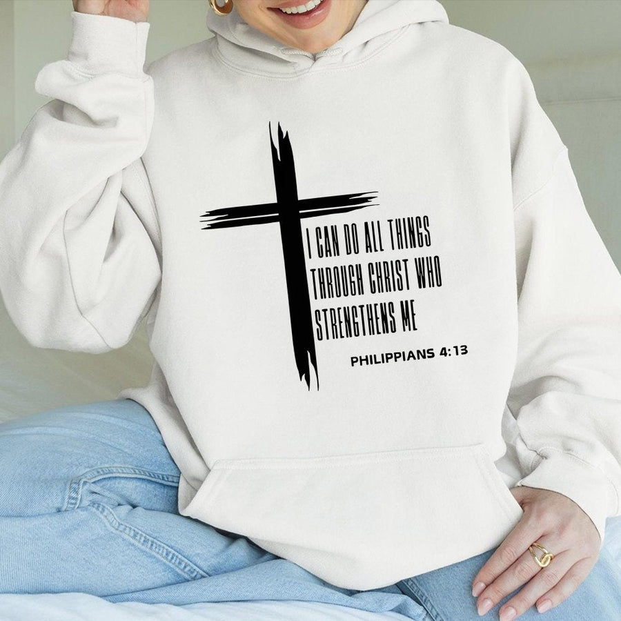 Philippians 4:13 Christian Hoodie | I Can Do All Things Scripture Graphic | Premium Cotton Blend | Faith-Based Gift for Men & Women