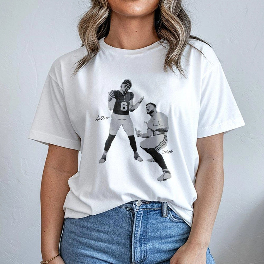 Football Graphic T-Shirt | Vintage Quarterback and Receiver Duo | Soft Premium Cotton | Game Day Fan Apparel Gift for Him and Her