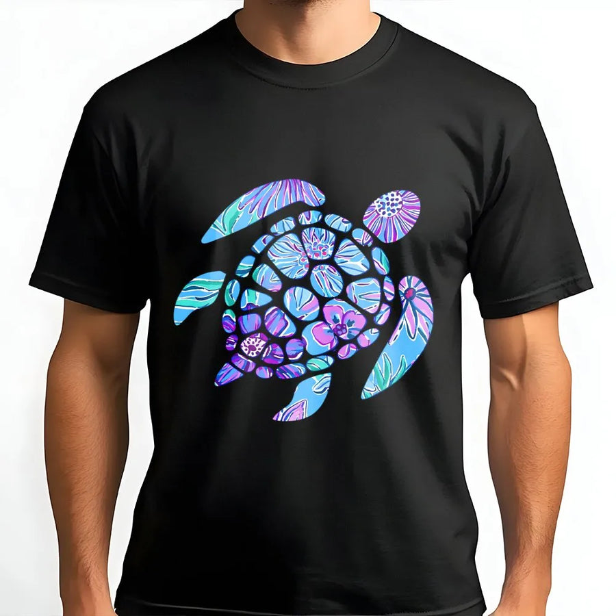 Floral Sea Turtle T-Shirt | Trendy Watercolor Tortoise Graphic | Cozy Cotton Blend Pullover | Ocean Conservation Gift for Her