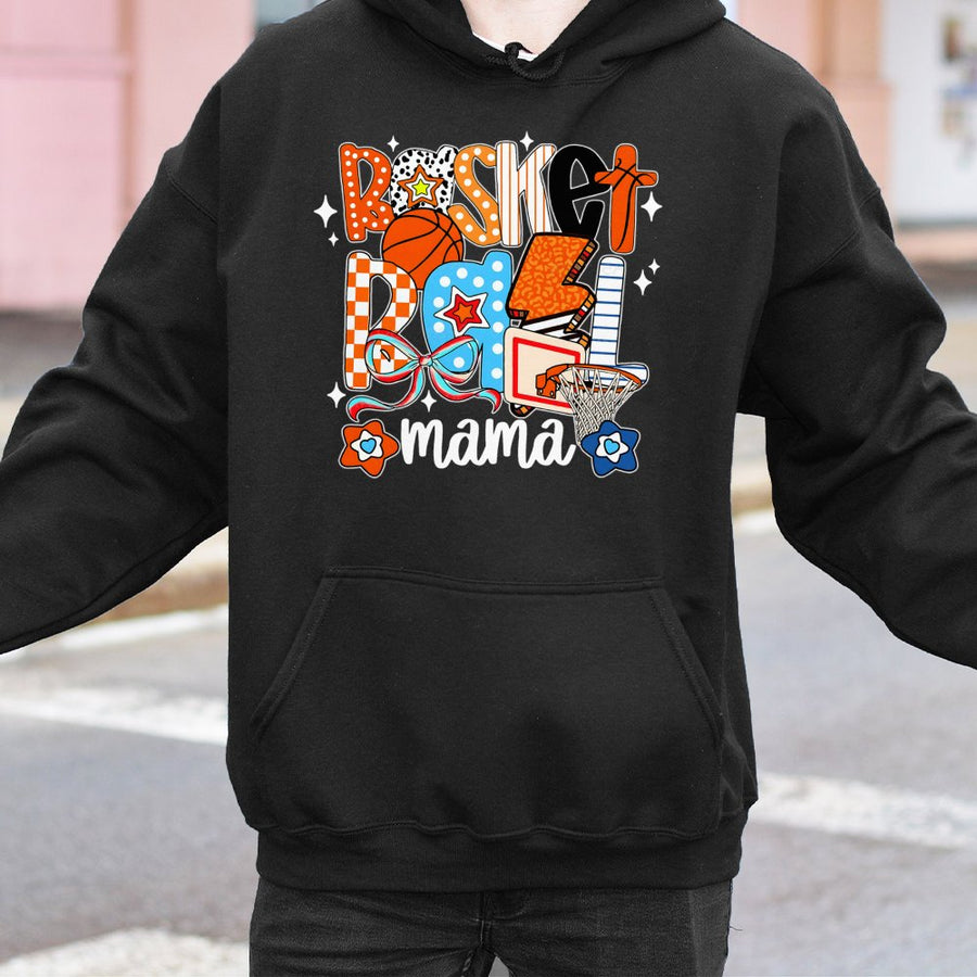 Basketball Mama Hoodie | Retro Checkered Coquette Bow Design | Soft Cotton-Polyester Blend | Trendy Sports Mom Game Day Gift