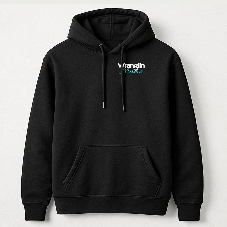 Wranglin Mama Hoodie | Western Cowgirl Typography Graphic | Premium Cotton Blend | Gift for Ranch Moms and Country Women