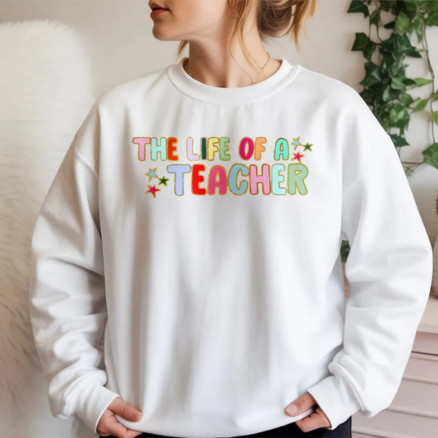Retro Teacher Shirt | Colorful 'The Life of a Teacher' Graphic Tee | Soft Cotton T-Shirt | Teacher Appreciation Gift for Elementary School Educator