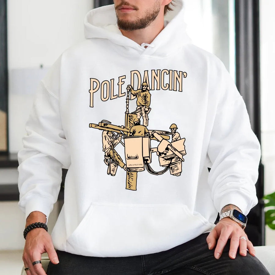 Lineman Hoodie | Funny Utility Worker Pole Dancin' Graphic | Premium Cotton Blend | Gift for Electrician Power Line Tech