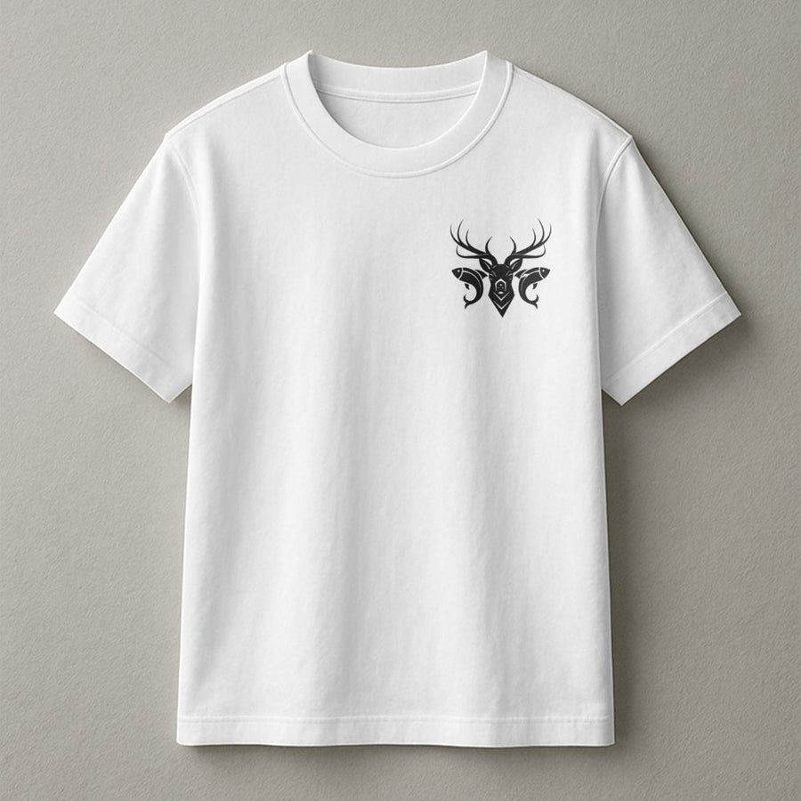Hunting And Fishing T-Shirt | Minimalist Stag Fish Graphic Logo | Premium Cotton Tee | Outdoor Sportsman Gift For Men And Women