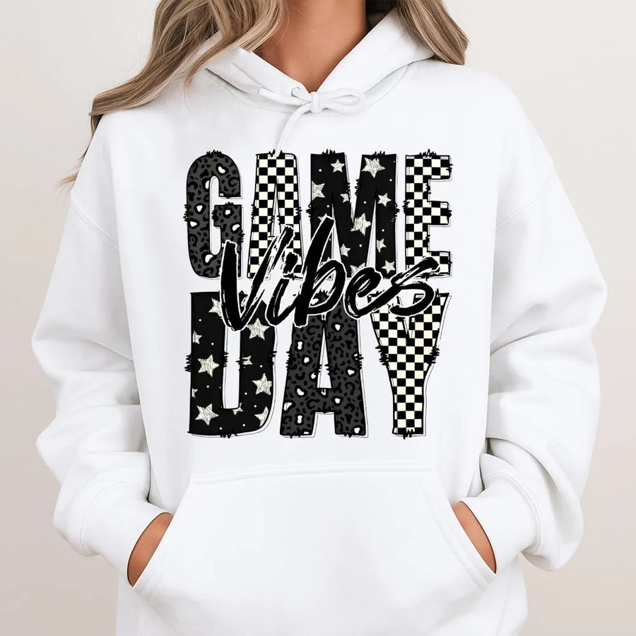 Game Day Vibes Hoodie | Checkered Sports Fan Apparel | Premium Cotton Blend | Unisex Football Season Gift for Fans
