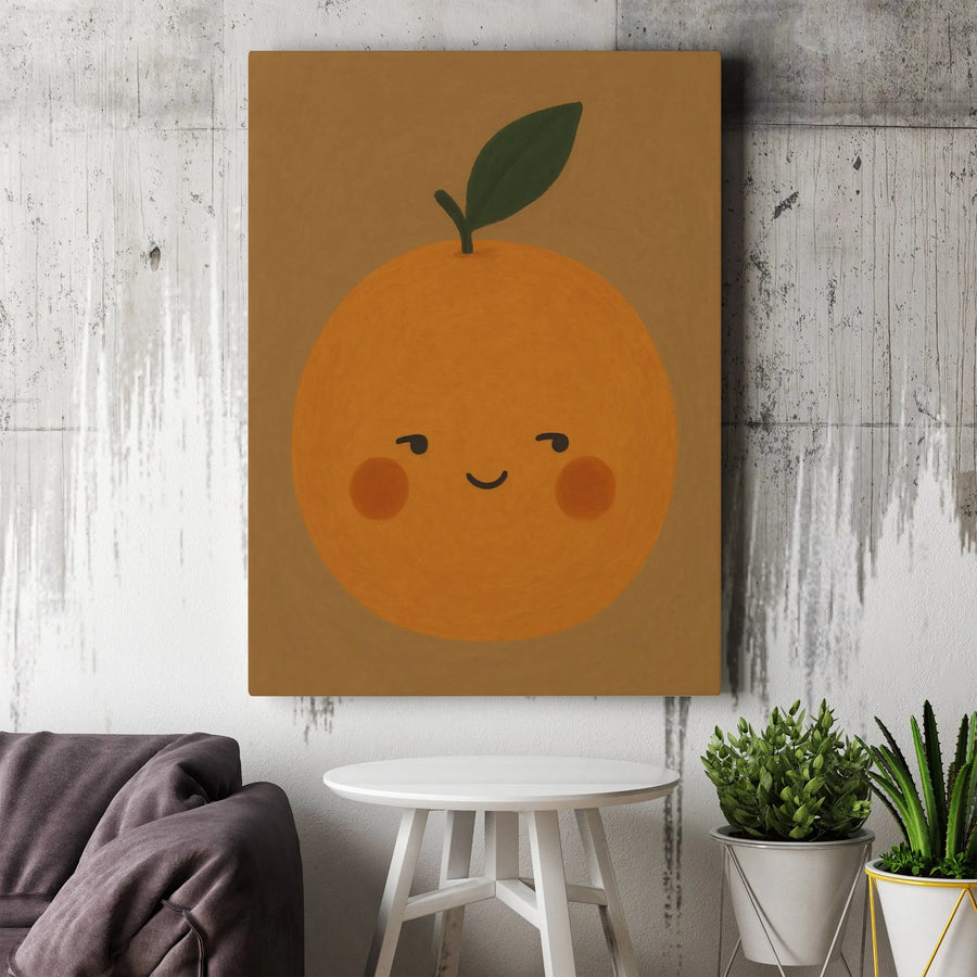 Cute Orange Wall Art | Kawaii Fruit Nursery Decor | Premium Gallery Wrap Canvas | Whimsical Kitchen Gift for Kids