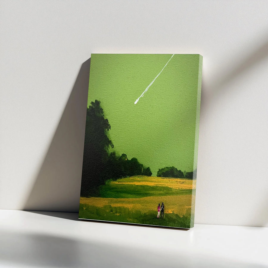 Apocalyptic Landscape Vertical Canvas | Surreal Meteor Painting Art Print | Premium 1.25" Thick Gallery Wrap | Modern Sci-Fi Home Decor Gift