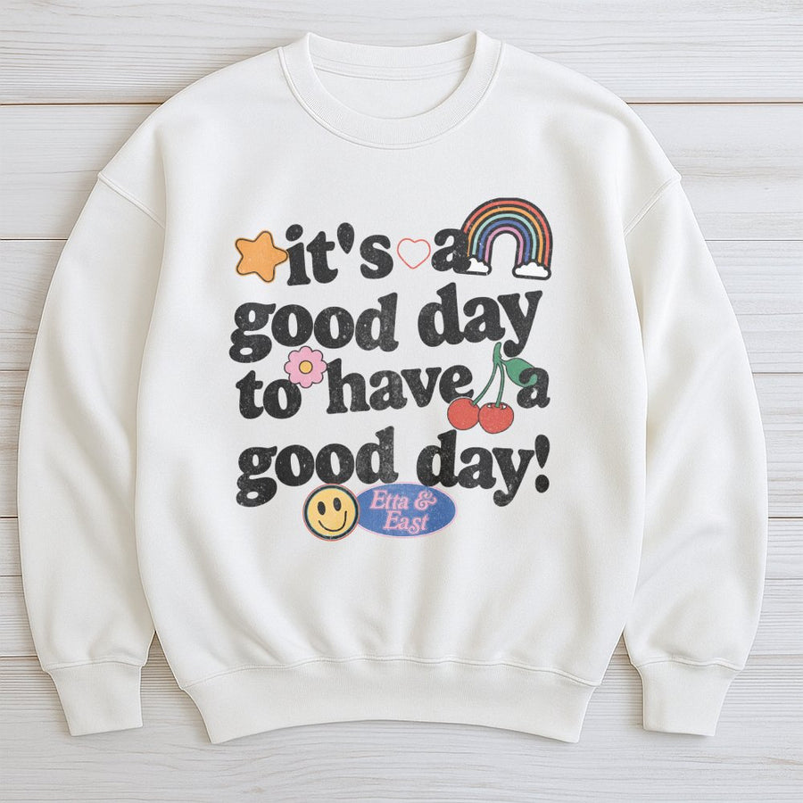 It's A Good Day To Have A Good Day Sweatshirt | Retro Smiley Face Graphic Tee | Premium Cotton Blend | Aesthetic Positive Vibes Gift For Her