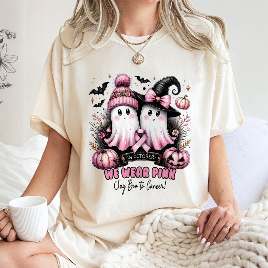 Breast Cancer Awareness T-Shirt | Cute Halloween Ghost Design | Soft 100% Cotton Premium Tee | Support Squad Gift for Women and Survivors