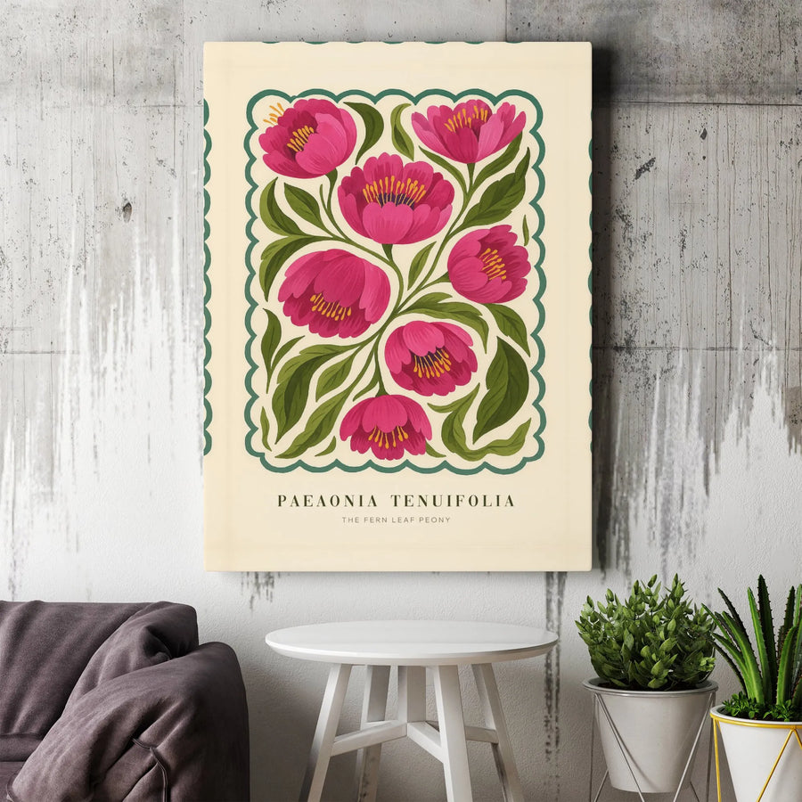Paeonia Tenuifolia Flower Canvas Art | Botanical Fern Leaf Peony Print | Premium Gallery Wrap Wall Decor | Floral Gift for Garden Lovers