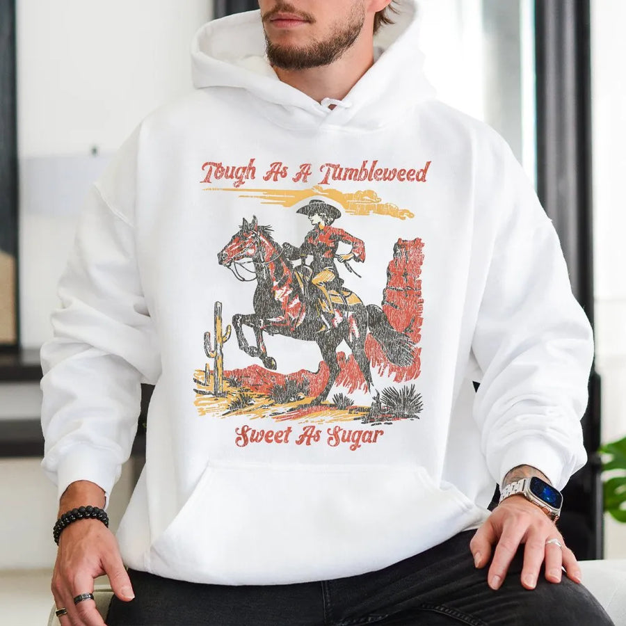 Tough As A Tumbleweed Hoodie | Vintage Western Graphic Tee with Retro Cowboy | Premium Comfort Colors Cotton | Gift for Coastal Cowgirl