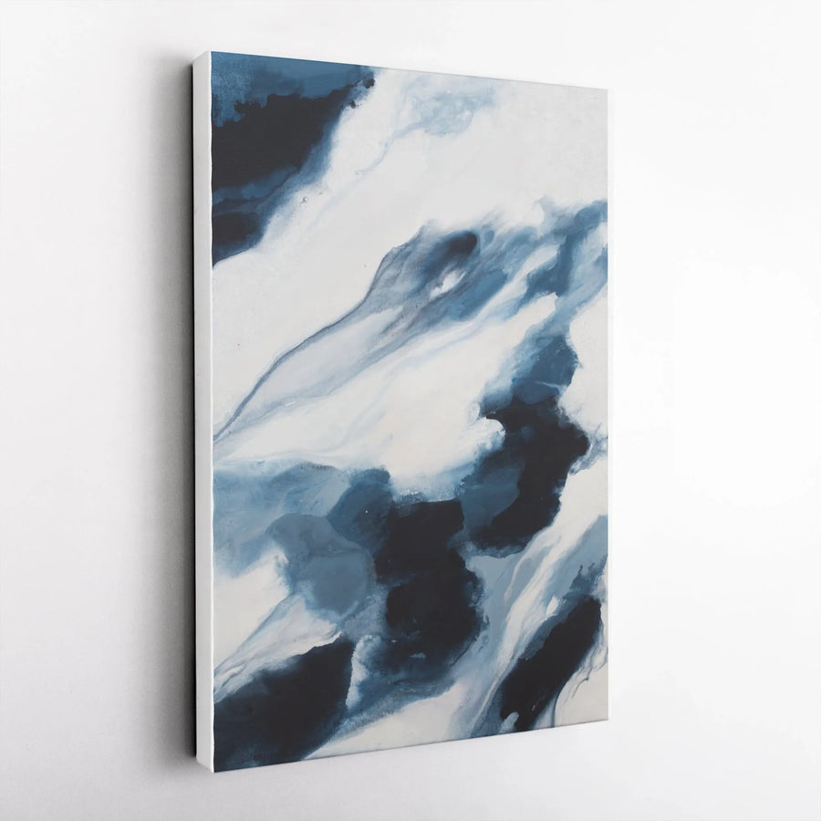 Abstract Indigo Canvas Print | Fluid Watercolor Effect Wall Art | Gallery Quality 1.25" Thick Canvas | Modern Home Decor Gift