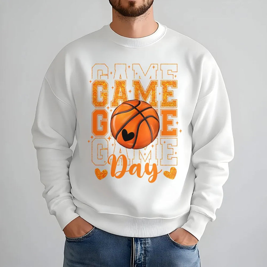Basketball Game Day Sweatshirt | Glitter Heart Graphic Print | Premium Cotton Blend | Basketball Mom Gift For Her