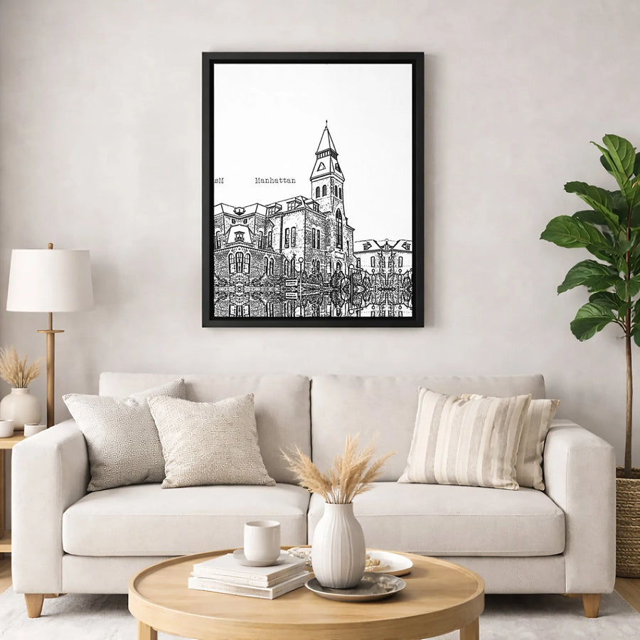 Manhattan Architecture Canvas Print | Gothic Building Sketch with Reflection | Premium Gallery Wrapped | New York City Home Decor Gift