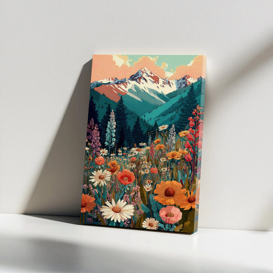 Mountain Wildflower Canvas Wall Art | Vintage Landscape Meadow Print | 1.25-Inch Gallery Wrap | Premium Nature Home Decor Gift
