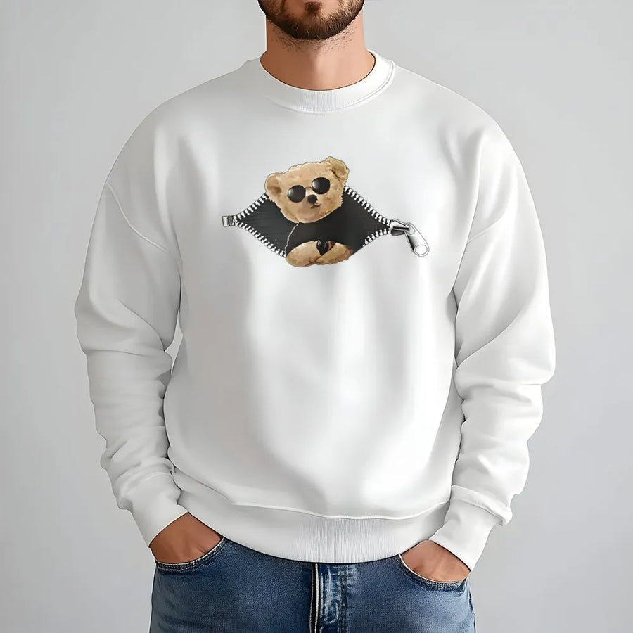 Cool Teddy Bear Sweatshirt | Zipper Graphic Design | Premium Cotton Blend | Cozy Unisex Pullover Gift for Animal Lovers