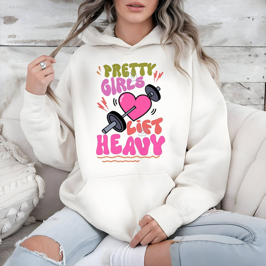 Pretty Girls Lift Heavy Hoodie | Graphic Weightlifting Gym Apparel | Soft Cotton-Poly Blend | Premium Fitness Gift for Women