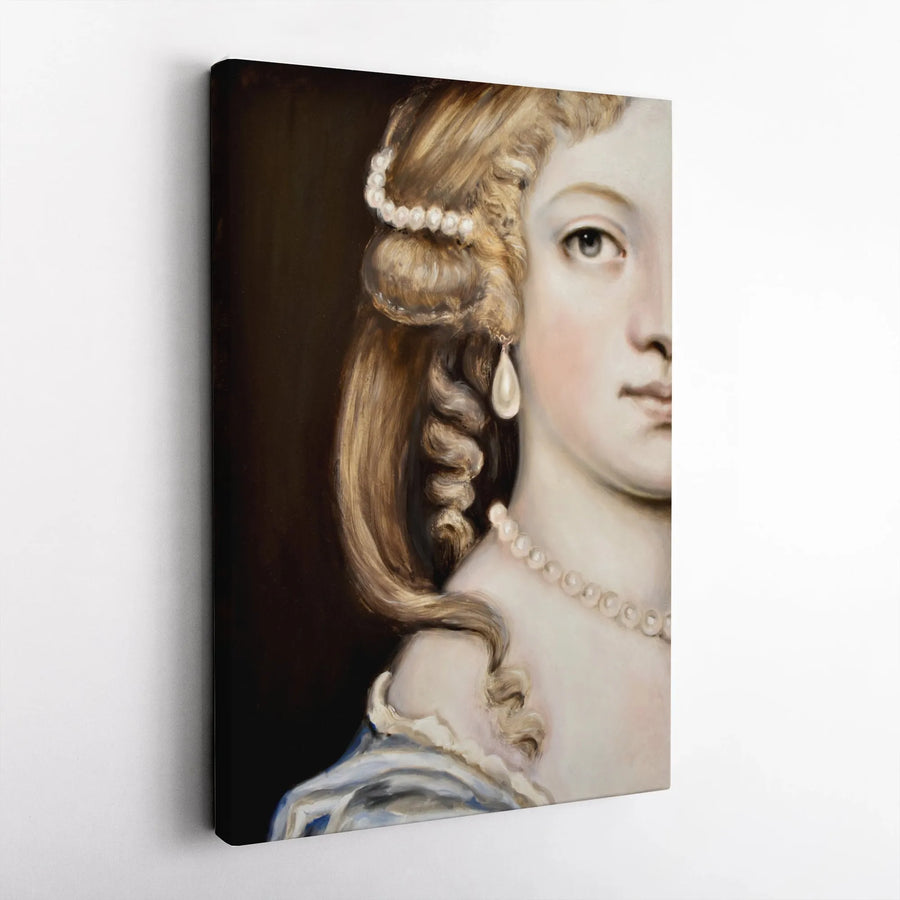 Classical Portrait Canvas Print | Dark Academia Wall Art with Pearl Details | Premium Thick Canvas | Collector's Gift for Art History Lover