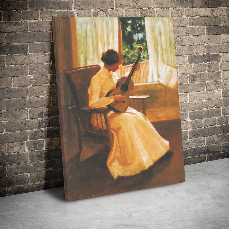 Lilla Cabot Perry Impressionist Canvas | The Guitar Player Fine Art Print | 1.25" Gallery Wrap Wall Decor | Romantic Interior Design Gift