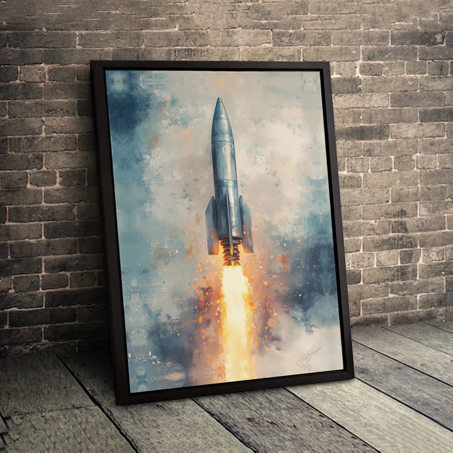Rocket Ship Wall Art | Abstract Blast Off Canvas Print | 1.25 Inch Gallery Wrap | Modern Space Decor Gift for Kids and Teens Room