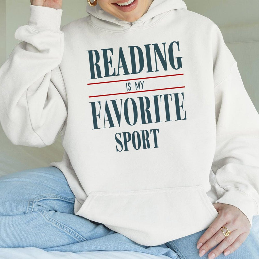 Reading Is My Favorite Sport Hoodie | Bookworm Graphic Pullover | Premium Cotton Blend | Gift for Readers, Librarians and Book Lovers