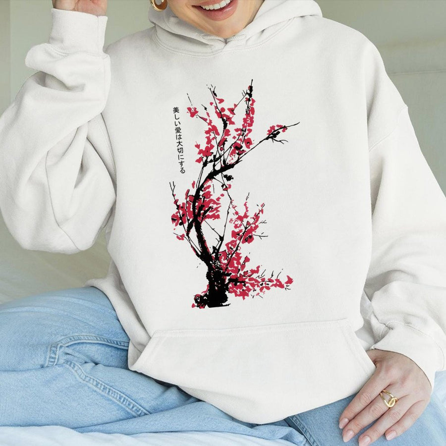 Japanese Cherry Blossom Hoodie | Sakura Tree Graphic Streetwear | Premium Cotton Blend | Aesthetic Anime Gift for Men and Women