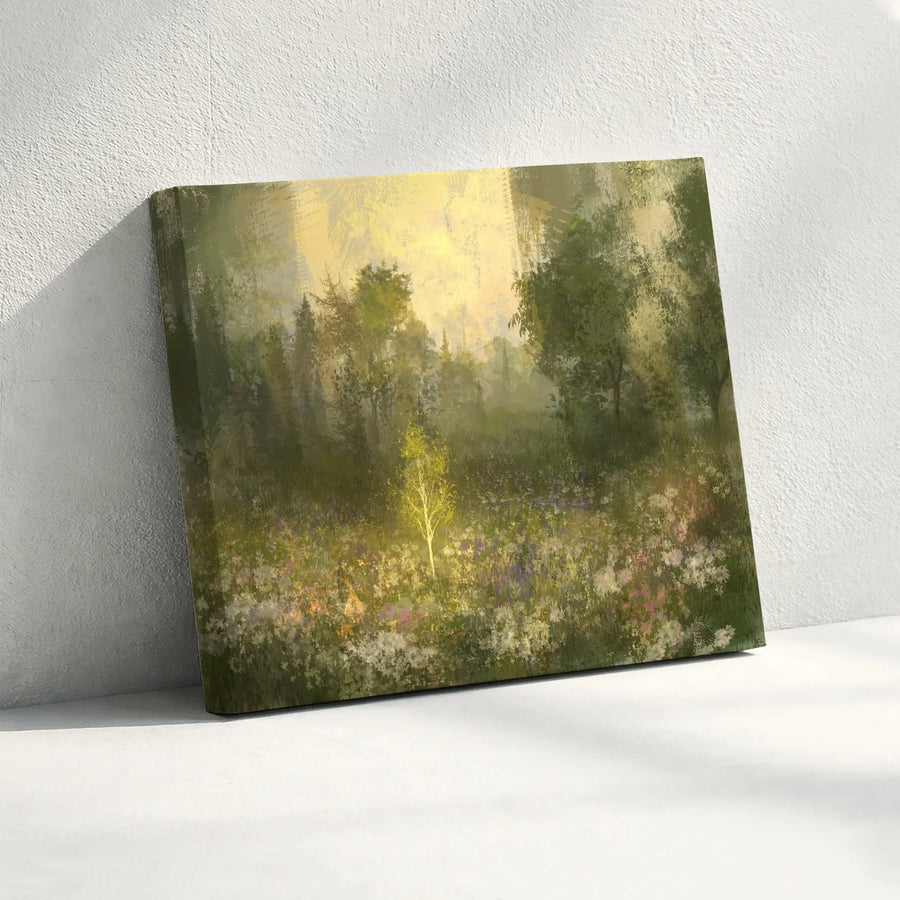 Enchanted Forest Canvas Wall Art | Glowing Tree in Wildflower Meadow Print | Premium Gallery Wrapped Canvas | Spiritual Home Decor Gift