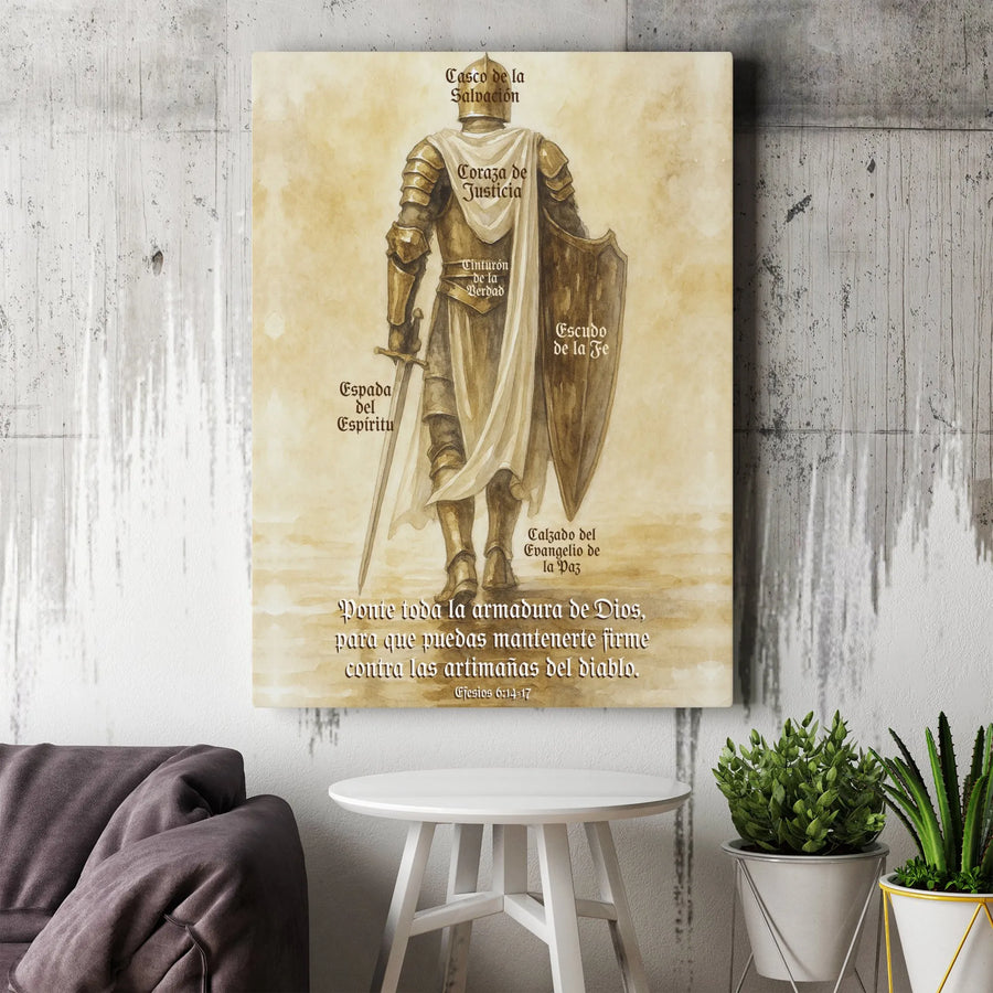 Armadura De Dios Canvas Art | Ephesians 6:14-17 Bible Verse Wall Decor | Premium Gallery Wrap Religious Print | Spiritual Christian Home Gift
