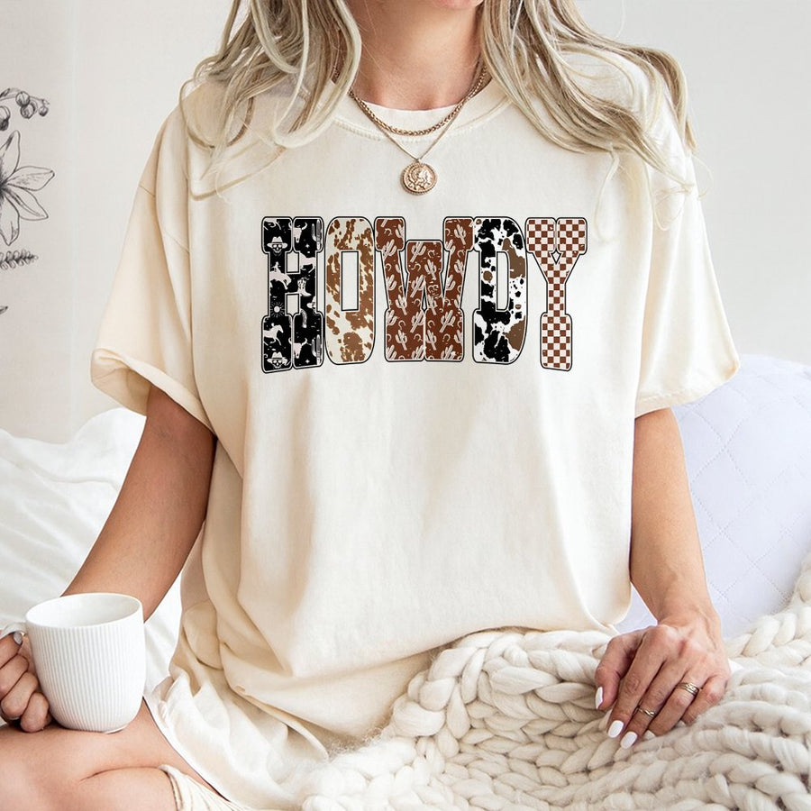 Howdy Western T-Shirt | Cowgirl Aesthetic Letter Graphic Print | 100% Premium Cotton Tee | Cute Trendy Fall Gift for Her