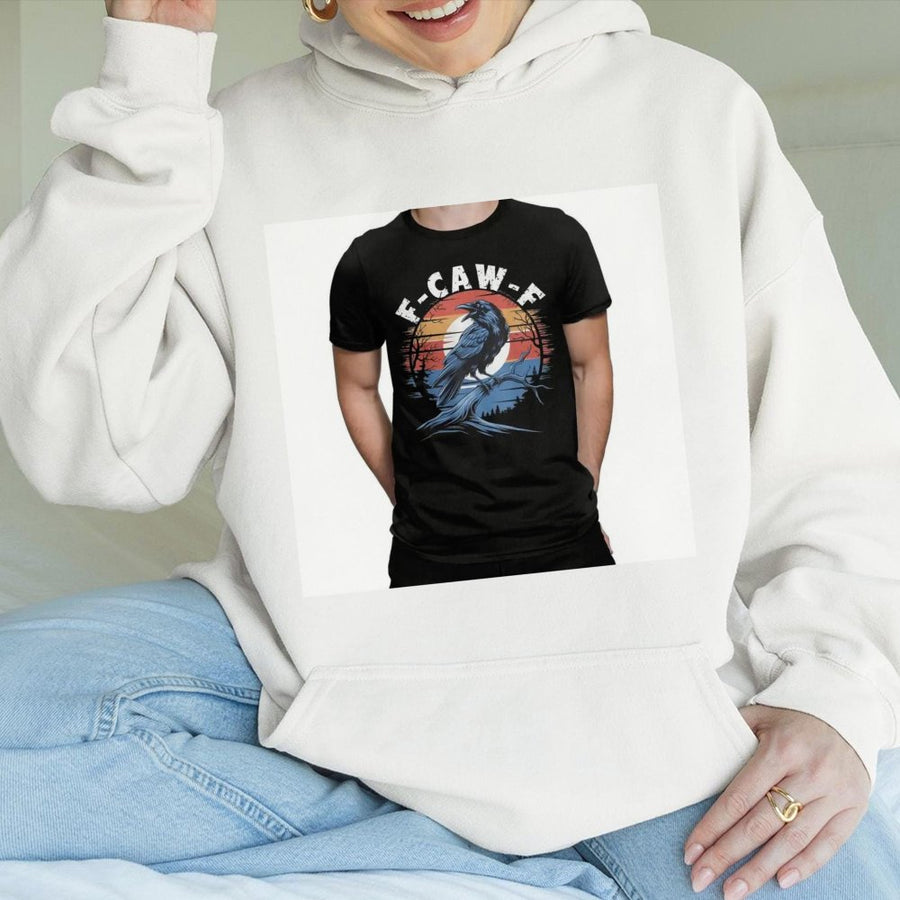 Black Crow Hoodie | Funny F-Caw-F Bird Pun Graphic | Premium Cotton Blend | Gift for Bird Watcher or Raven Lover