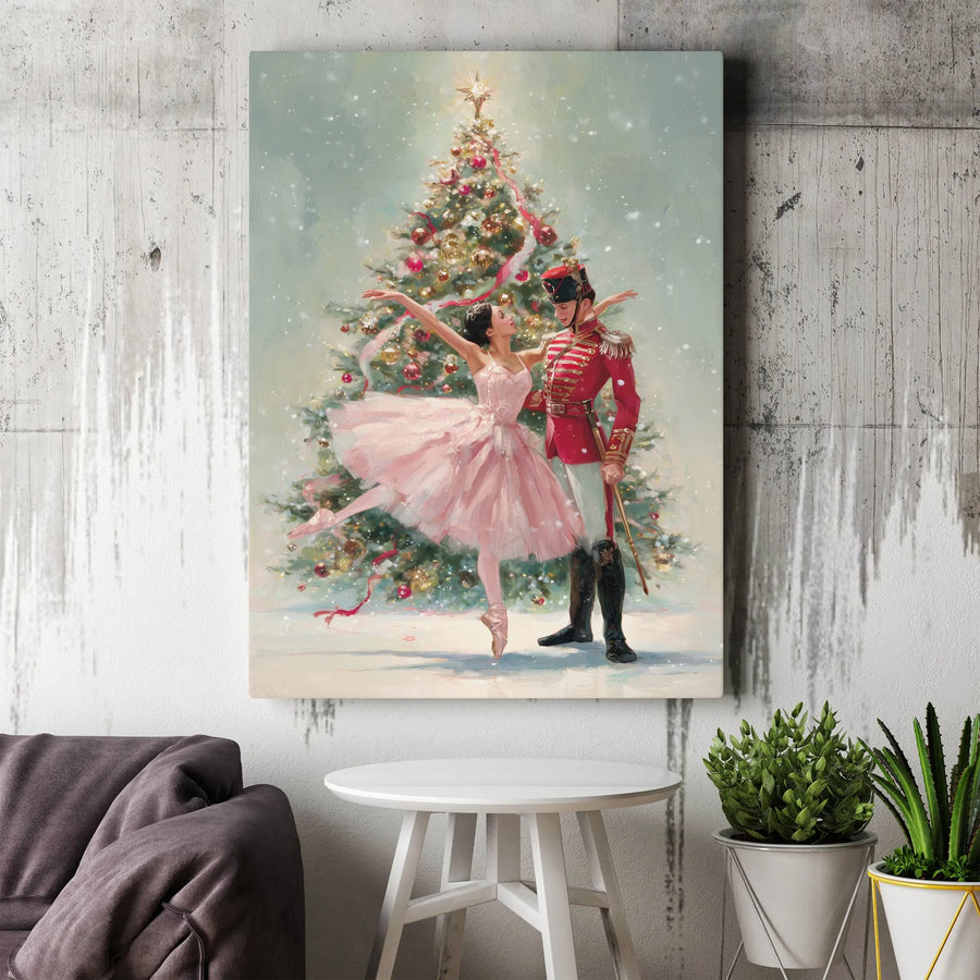 Nutcracker Ballet Canvas Print | Vintage Ballerina and Soldier Art | Premium Thick Profile Wall Decor | Christmas Holiday Gift for Dance Lover