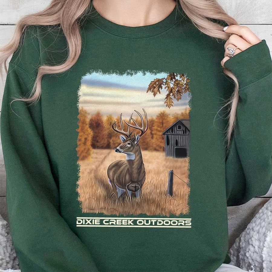 Whitetail Deer Graphic Sweatshirt | Rustic Autumn Hunting Farmhouse Art | Cotton Blend Premium Crewneck | Outdoorsy Gift For Hunter & Nature Lover
