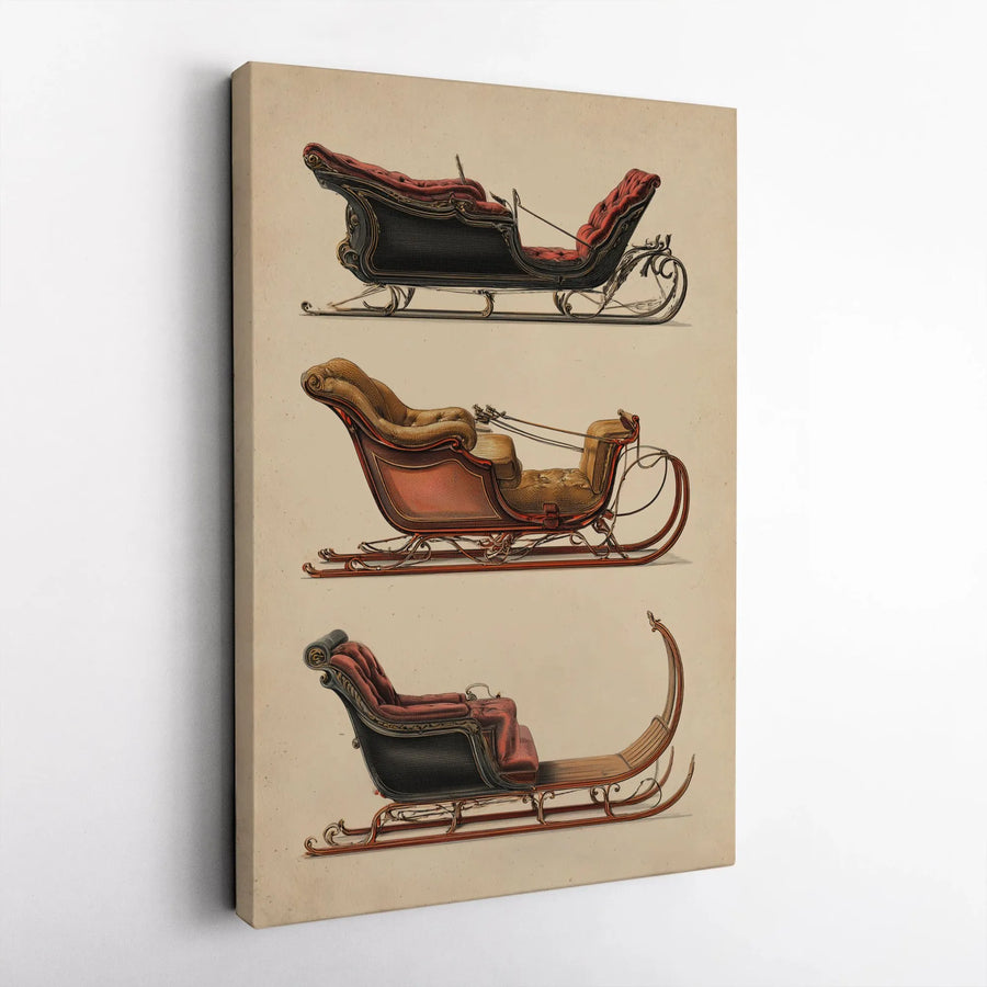 Vintage Sleigh Canvas Art | Antique Victorian Horse Drawn Sled Print | Gallery Wrapped Premium Wall Decor | Holiday Home Office Gift