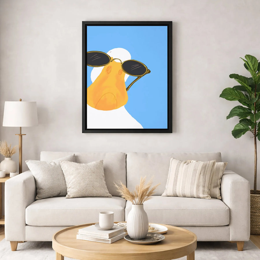 Cool Duck With Sunglasses Wall Art | Minimalist Animal Illustration | Premium Fade-Resistant Canvas | Fun Home & Office Decor Gift