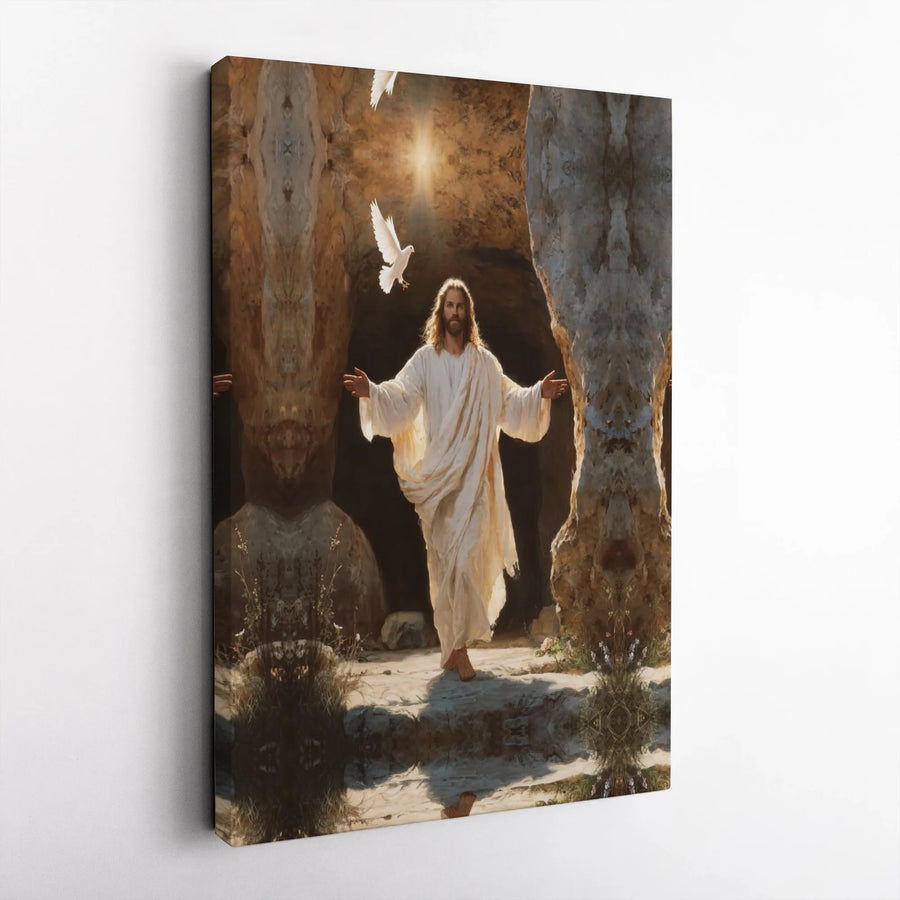 Jesus Resurrection Canvas Art | He Is Risen Empty Tomb Wall Decor | Premium Gallery-Wrapped Print | Inspirational Christian Gift for Home