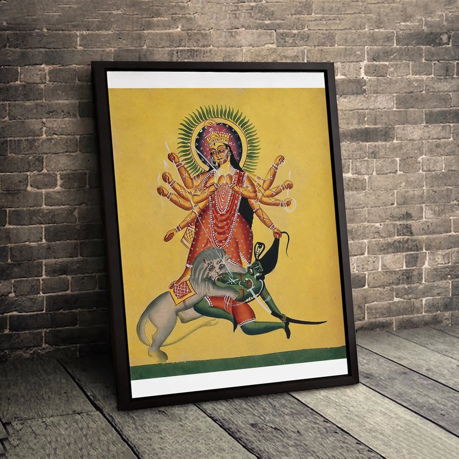 Goddess Durga Art Print | Hindu Mythology Mahishasura Slayer Canvas | Premium Fade-Resistant Wall Decor | Spiritual Home Office Gift