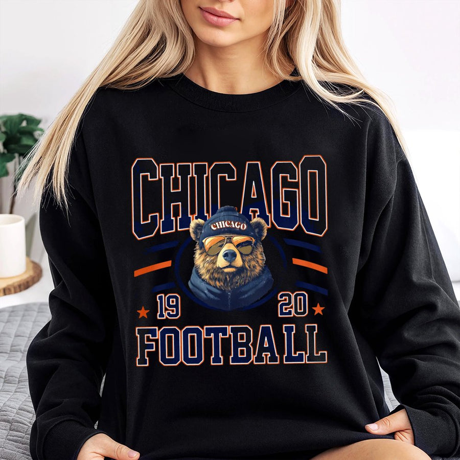 Vintage Chicago Football Sweatshirt, Retro Bear Mascot Graphic, Unisex Tailgate Football Outfit For Men & Women